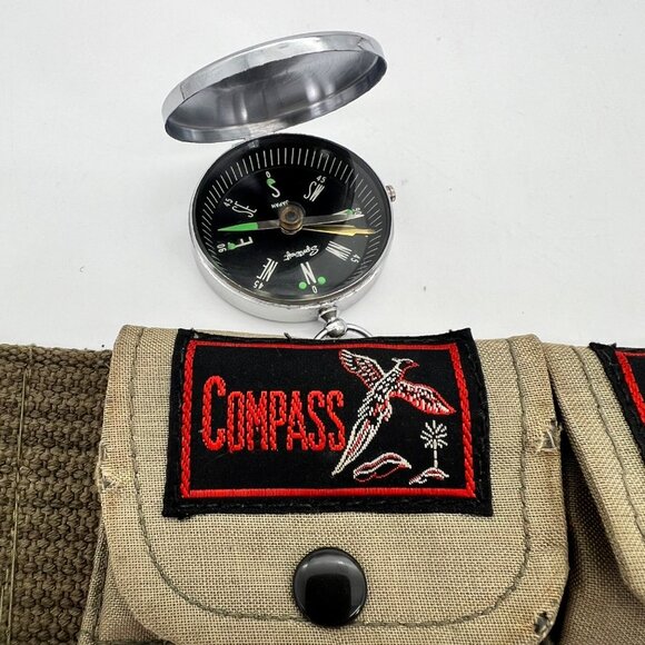 Vintage Survival Belt Compass Matches Knife Pouches Canvas Nylon Tactical Compas - Picture 5 of 16